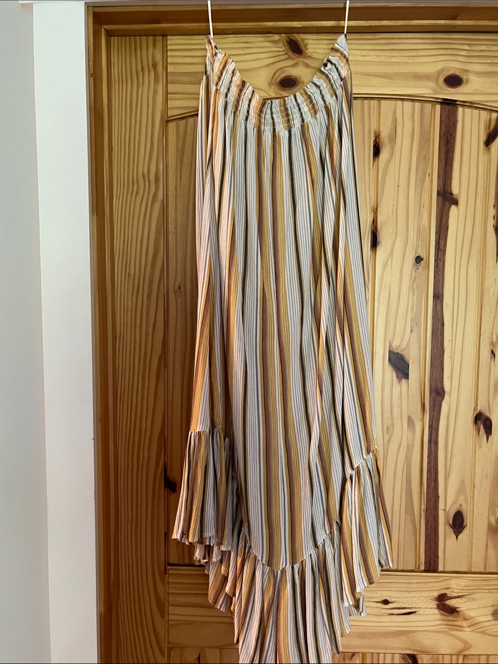 Angie Striped Maxi Skirt Ruched waist with Ruffle Hem L - Picture 3 of 5